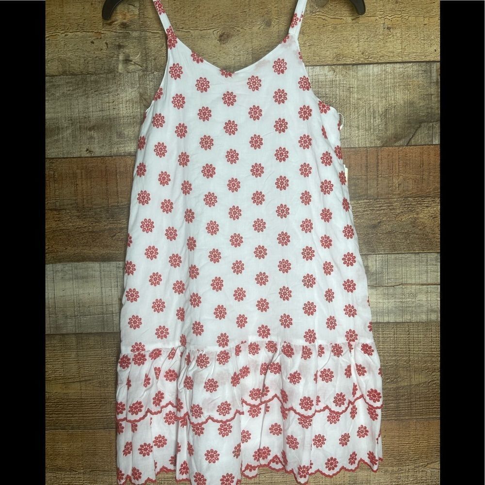 NWT GB girls‎ white spaghetti strap shift dress with ruffles, size medium